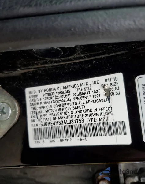 2010 Honda Cr-V Lx z USA, uszkodzony, nr VIN 5J6RE4H33AL031753